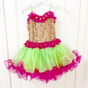 Glamour Fuchsia and Lime Sequin Dance Costume Dress Tutu Ballet Jazz SC Small